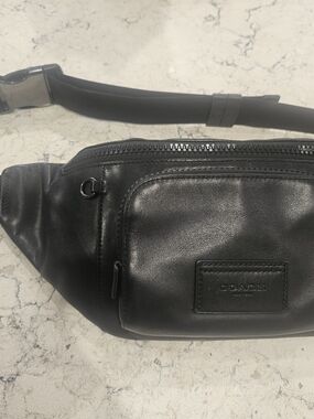 Coach Black Leather Waist Bag with Front Patch